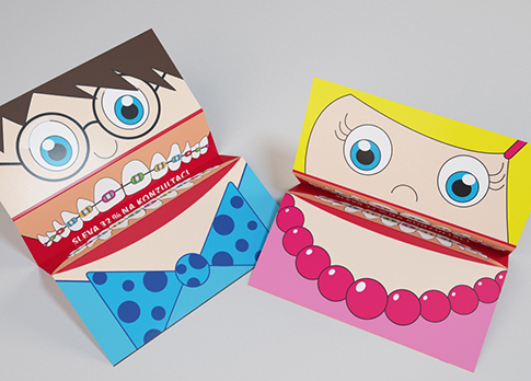 Papírové skládačky, propagační leták informující o možnostech Ortodoncie v péči nejen o dětský chrup (2013) - reklamní agentura Atelier 8